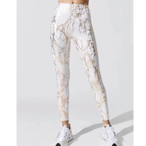 Carbon38 Lot of 2;Metallic Gold & White Snake Print Foil HighRise Leggings S NWT